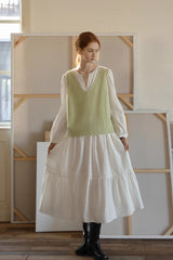 Tie-Waist Cake Hem Long Sleeve Dress