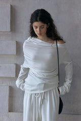 Lazy Irregular Collar Pleated Knitted Top