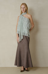 Asymmetrical Ruffle Slanted-Shoulder Top