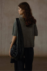 V-Neck Loose Short Sleeve Knit Top