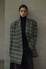 Retro Plaid Wide-Shoulder Suit Jacket