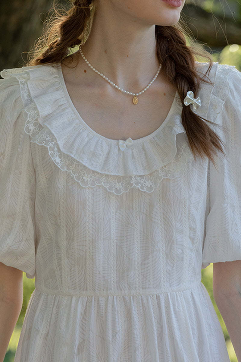 U-Neck Lace Patchwork Midi Dress