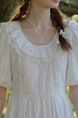 U-Neck Lace Patchwork Midi Dress