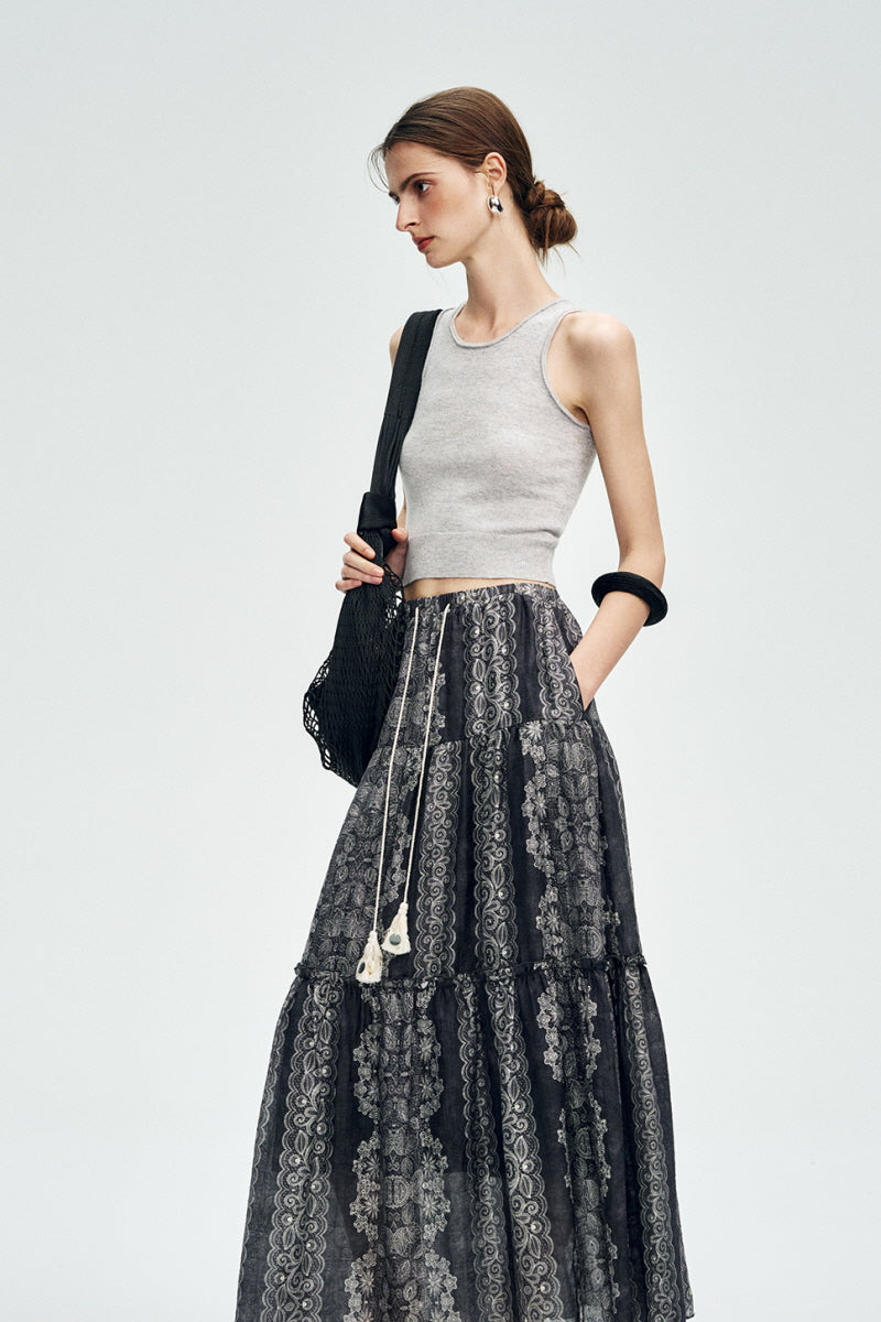 Lace-Up Vintage Swing Skirt