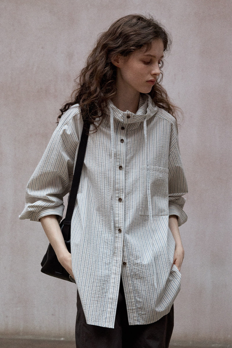 Bubble Striped Hooded Shirt