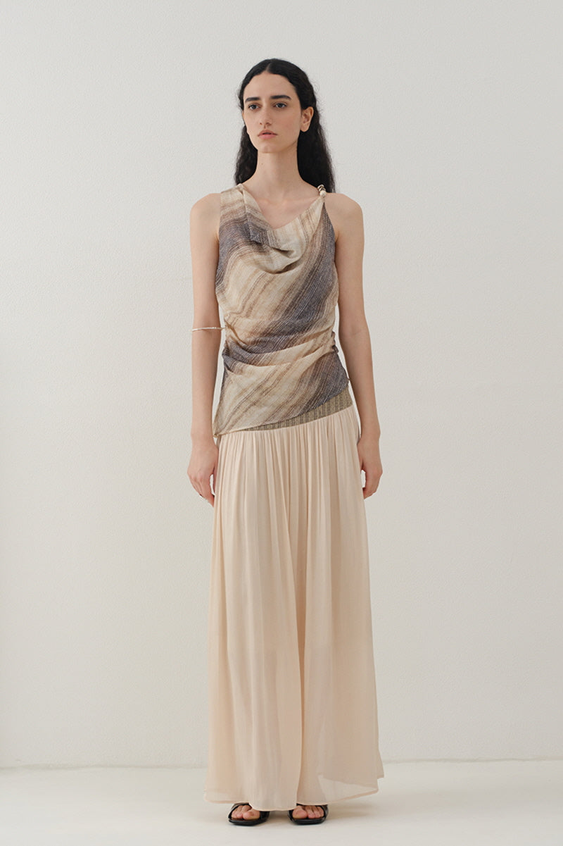 Gradient Stripe Asymmetrical Beaded Suspender Top
