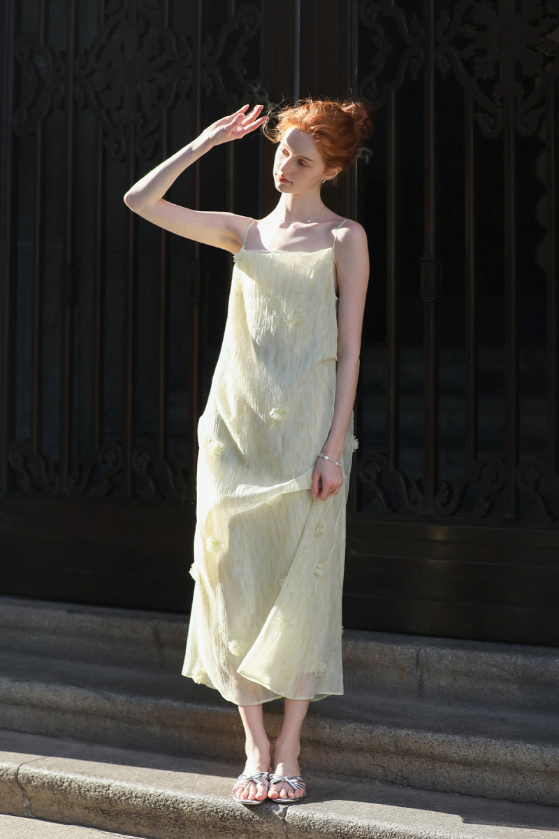 Three-Dimensional Relief Square Neck Slip Dress
