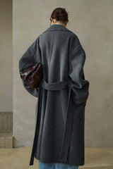 Wide-Lapel Belted Reversible Double-Breasted Coat