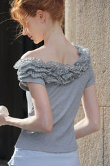 Korean Slim Off-Shoulder Ruffle Shirt