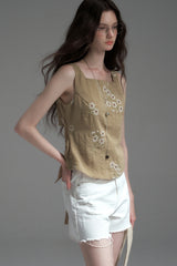 Back Cut-Out Embroidered Sleeveless Vest