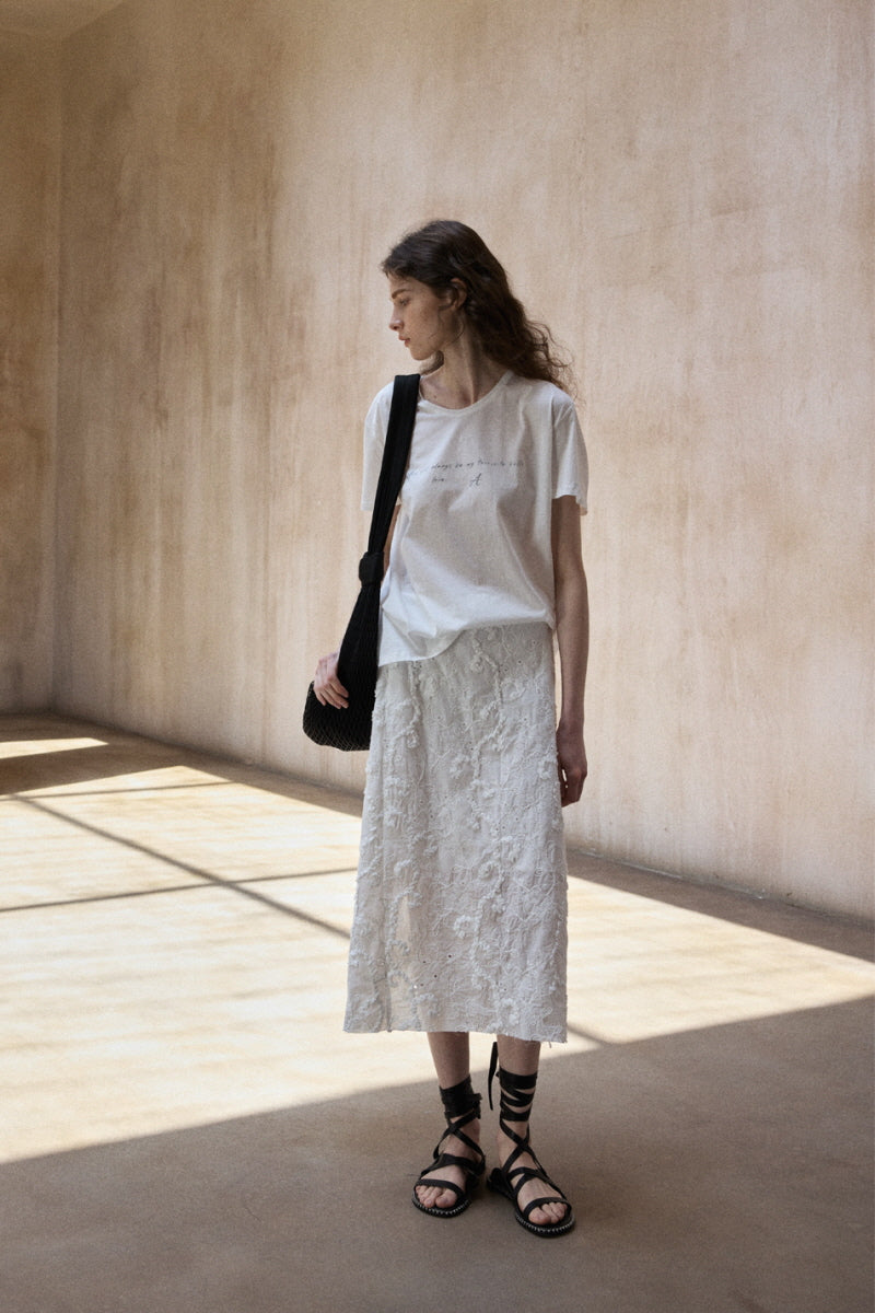 Embroidered Slit Midi Skirt