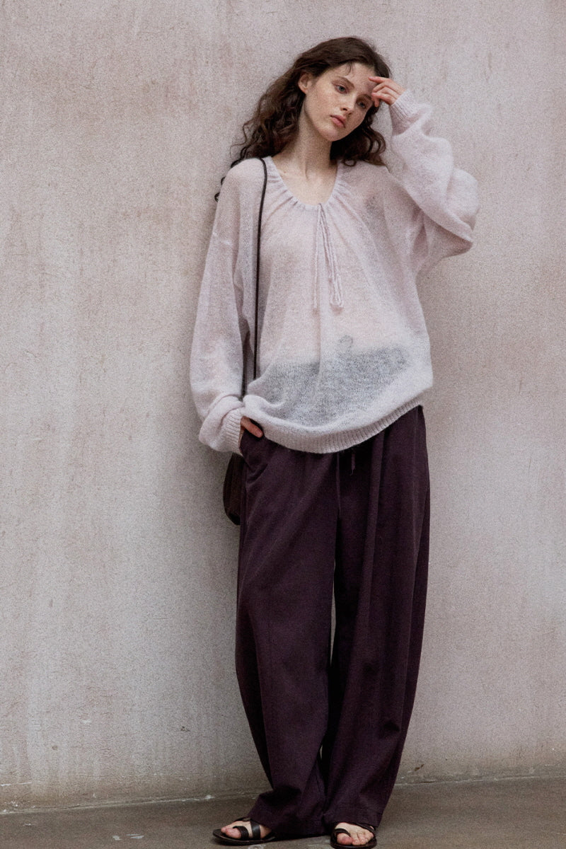 Twill Lace Casual Loose Floor-Length Pants