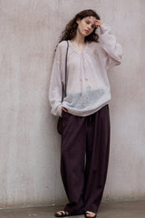 Twill Lace Casual Loose Floor-Length Pants