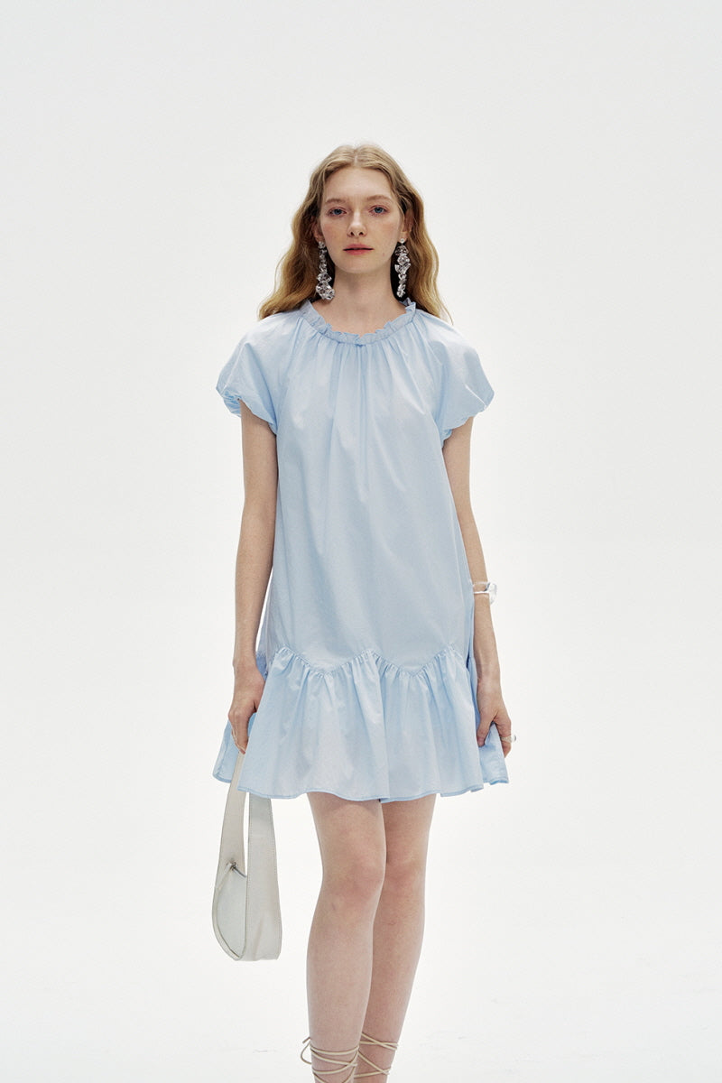 Round Neck Puff Sleeve Loose Dress