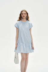 Round Neck Puff Sleeve Loose Dress