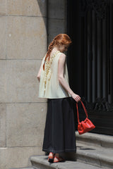 French Romantic Fungus Trimmed Sleeveless Top