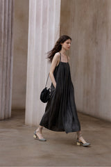 Pleated Backless Slip Dress