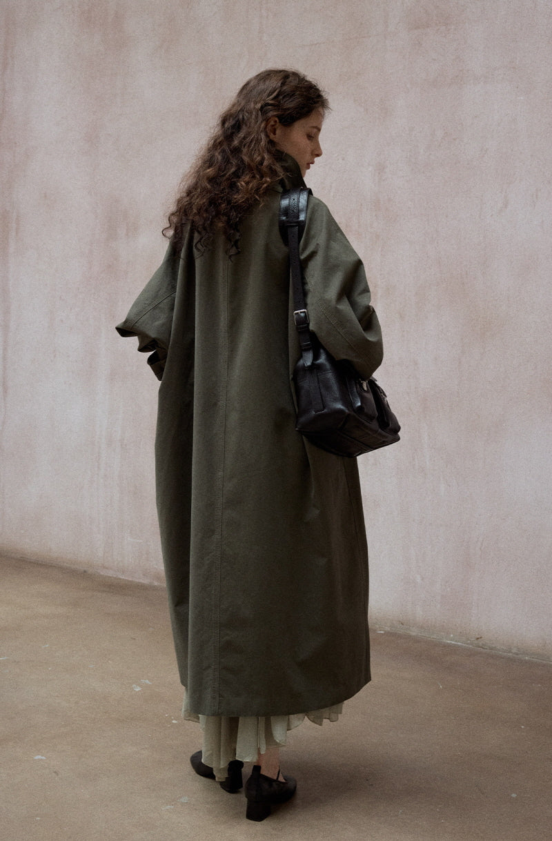 Bat Sleeve Stand-Up Collar Loose Long Trench Coat