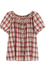 Elasticated Neckline Lace-Up Short Sleeve Shirt