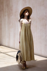 Pleated Backless Slip Dress
