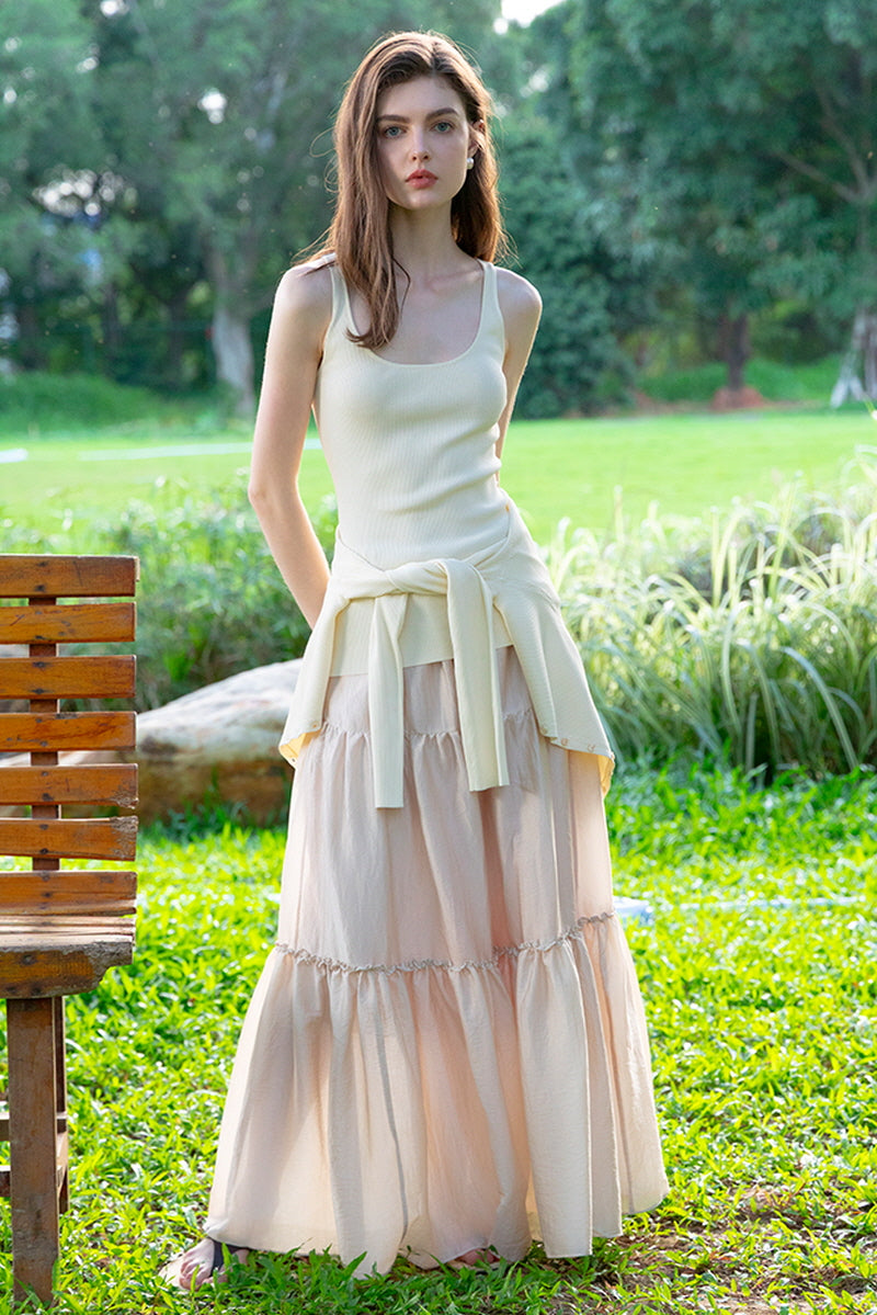 Strappy Drape Long Skirt
