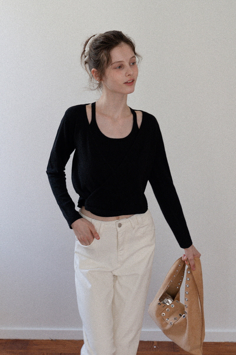 Lace-Up V-Neck Two-Piece Knit Top