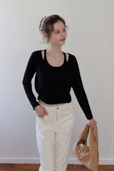 Lace-Up V-Neck Two-Piece Knit Top