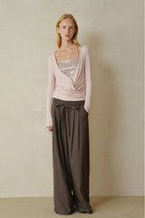 Overlapping Shirred Halterneck Pullover