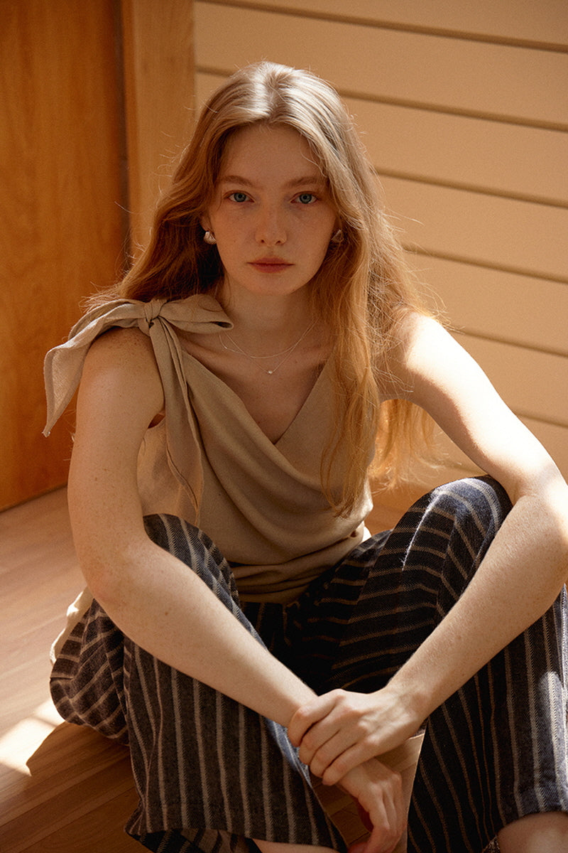 Adjustable Lace-Up Pleated Top