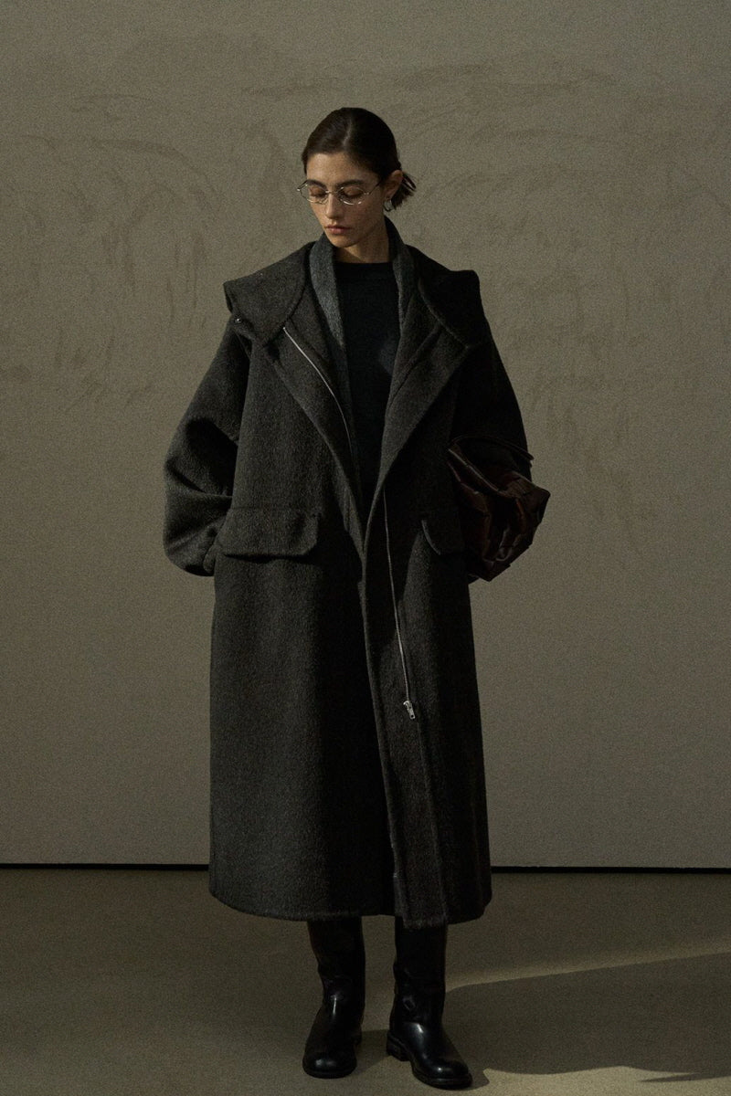 Hooded Elastic Cuff Long Coat