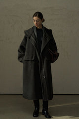 Hooded Elastic Cuff Long Coat