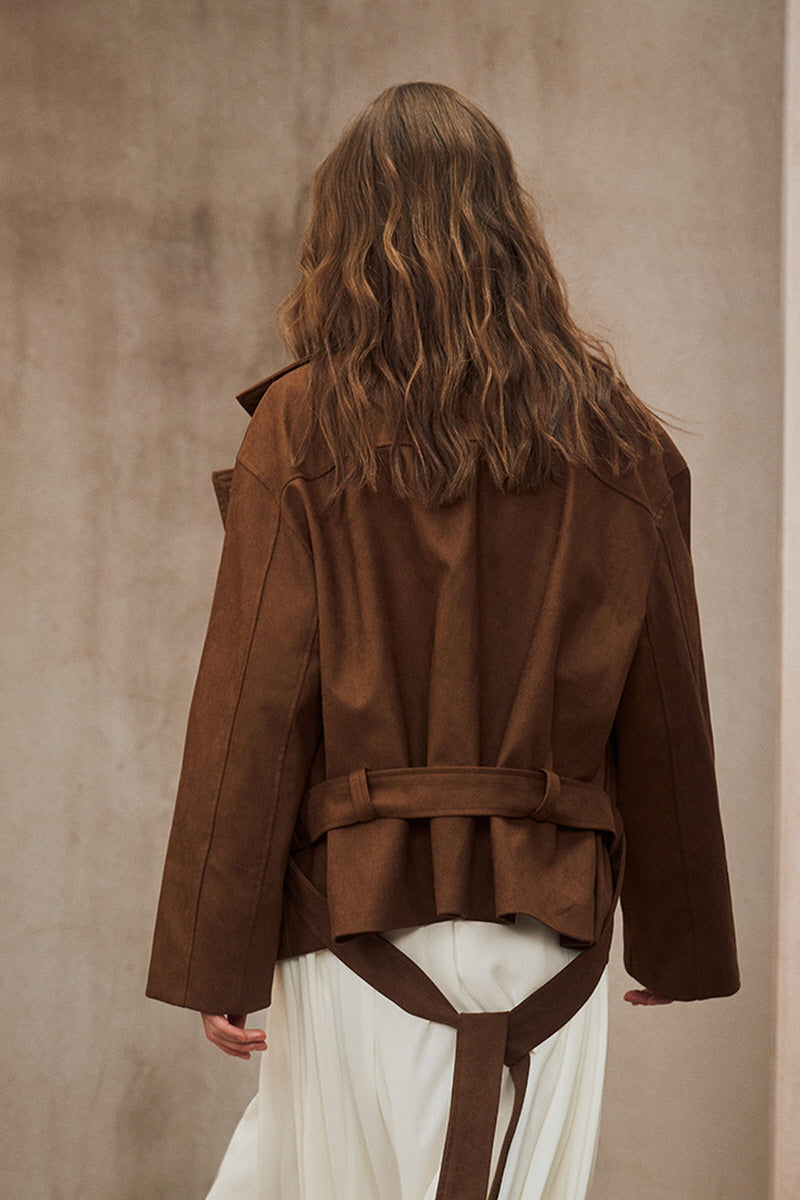 Stand-Up Collar Cropped Trench Coat