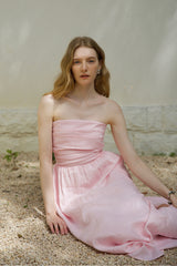 Pleated Bandeau Slit Maxi Dress