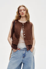 Cut-Out Embroidery Loose Sleeveless Vest Blouse