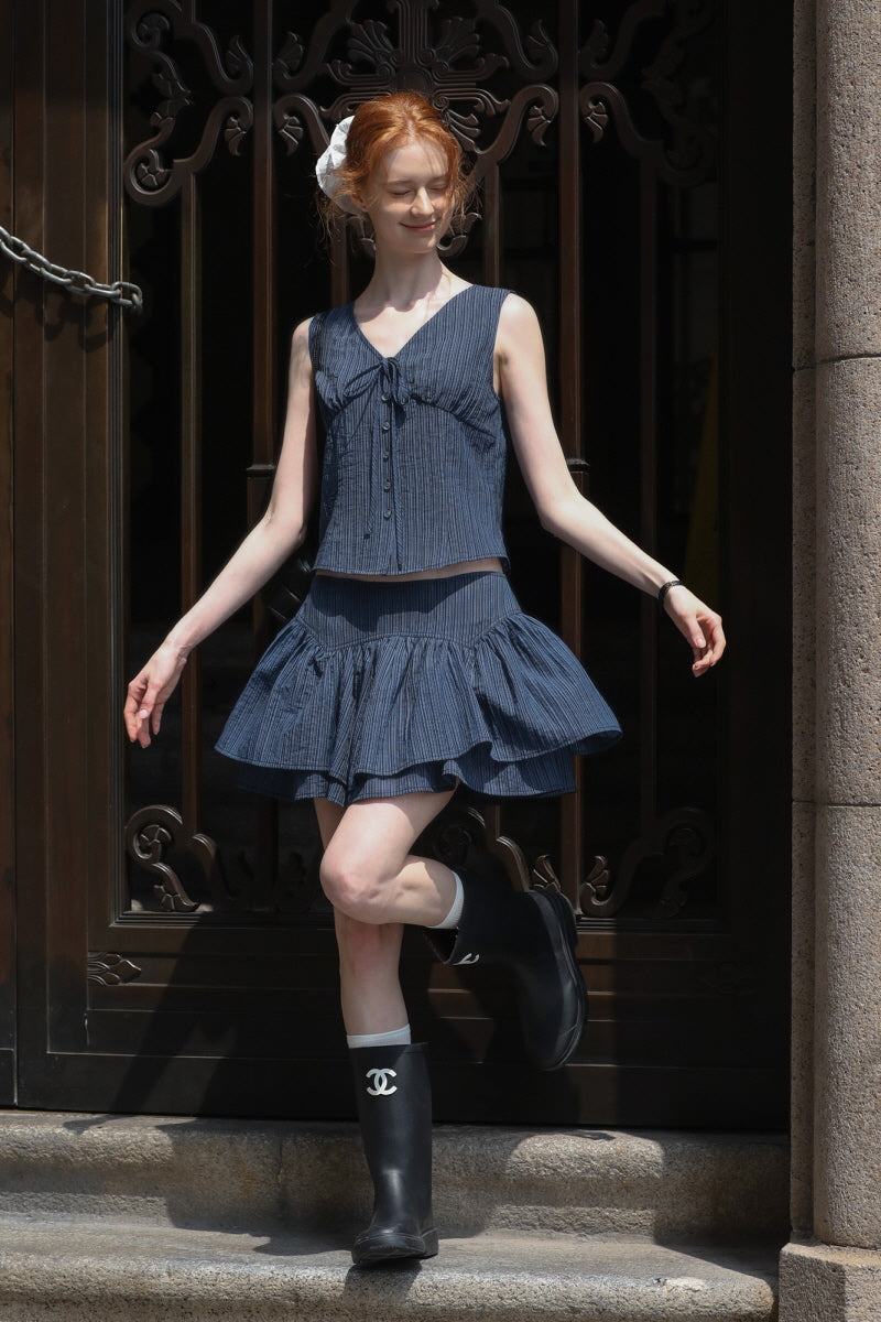 Bow Tie V-Neck Sleeveless Top