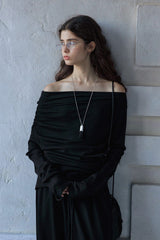 Lazy Irregular Collar Pleated Knitted Top
