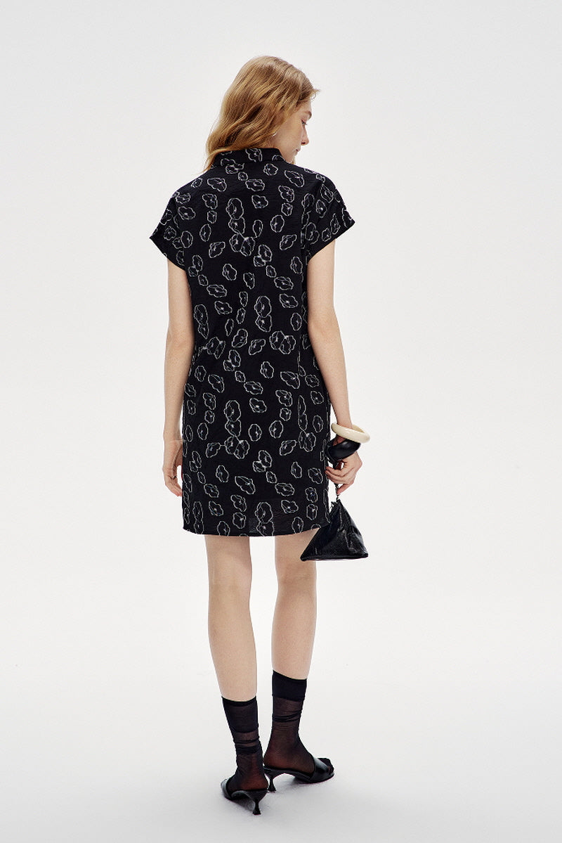 Asymmetric Button Stand Collar Mini Dress