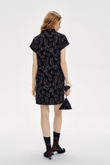 Asymmetric Button Stand Collar Mini Dress