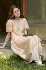 V-Neck Balloon Sleeve Cake Dress