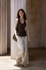 Washed Wide-Leg Slacks
