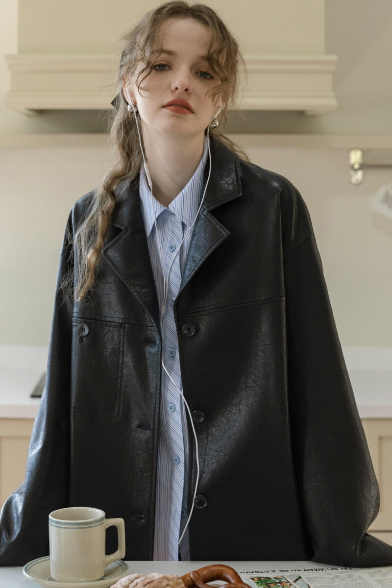 Suit Collar Loose Casual Black Jacket