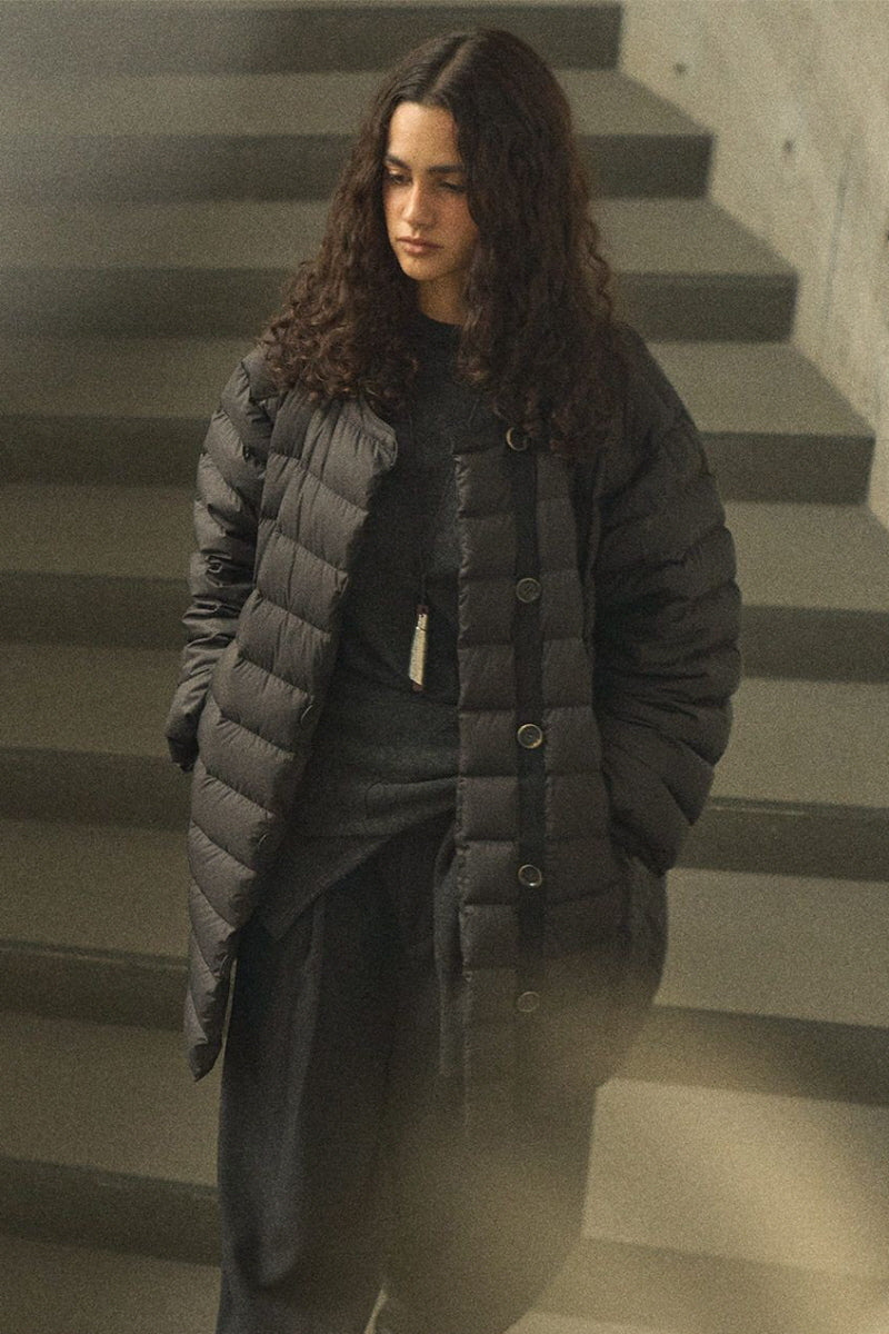 Cozy Collarless Quilted Down Jacket