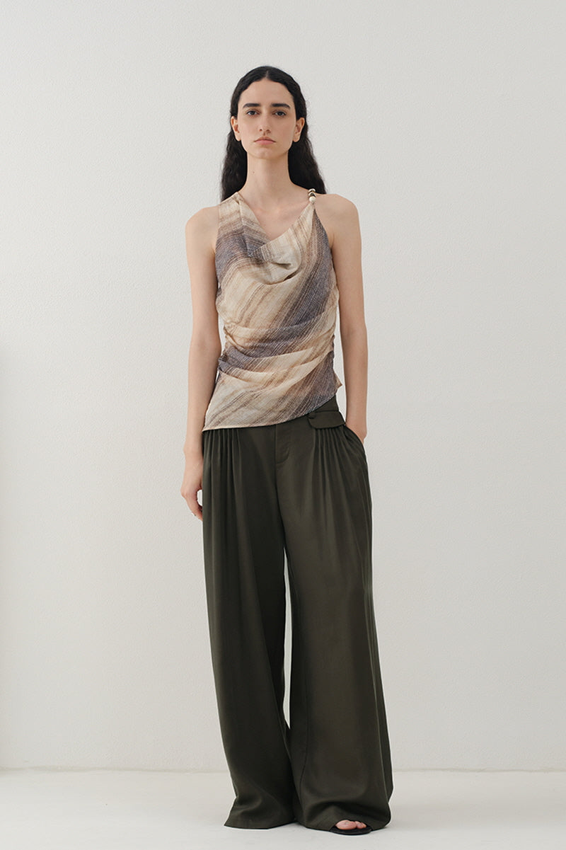 Gradient Stripe Asymmetrical Beaded Suspender Top
