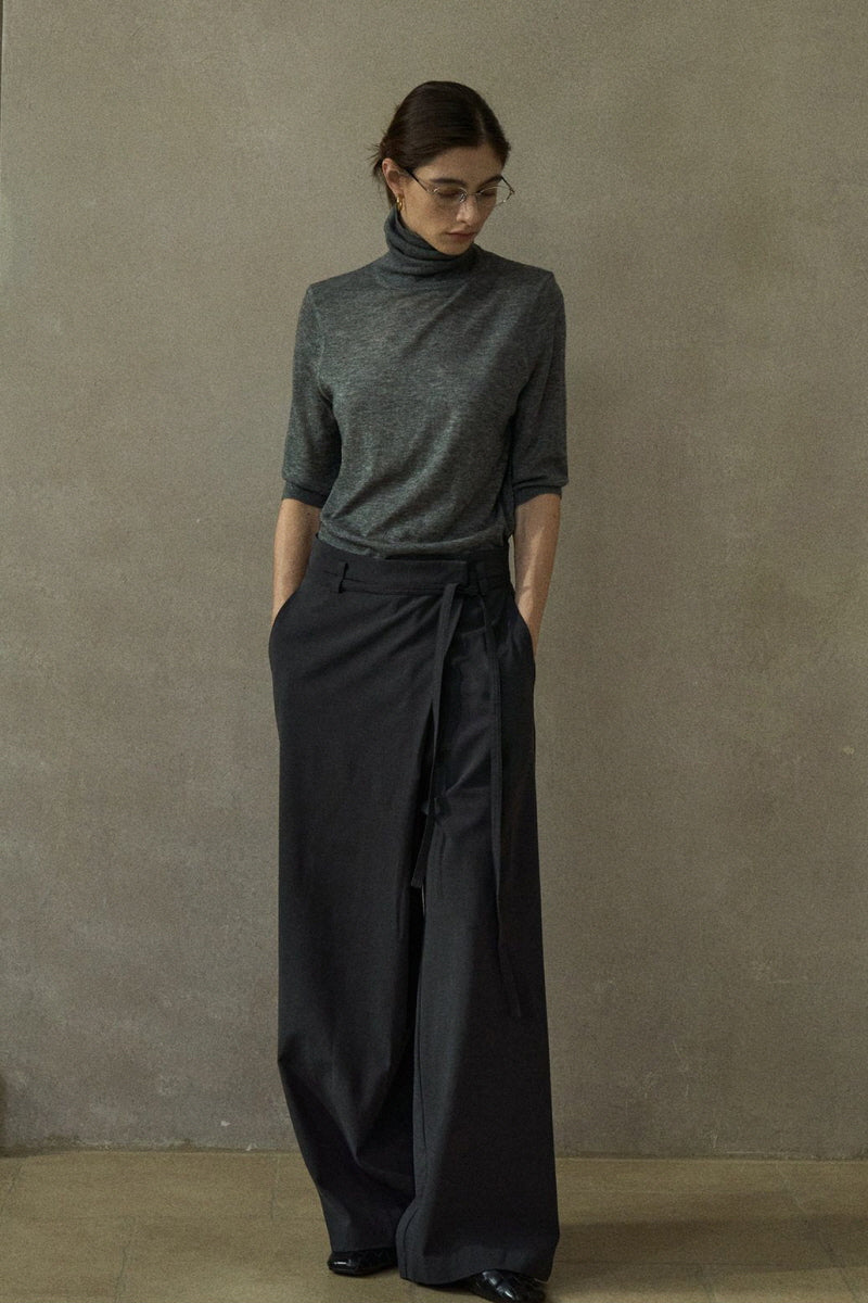 Diagonal Placket Lace-Up Slacks