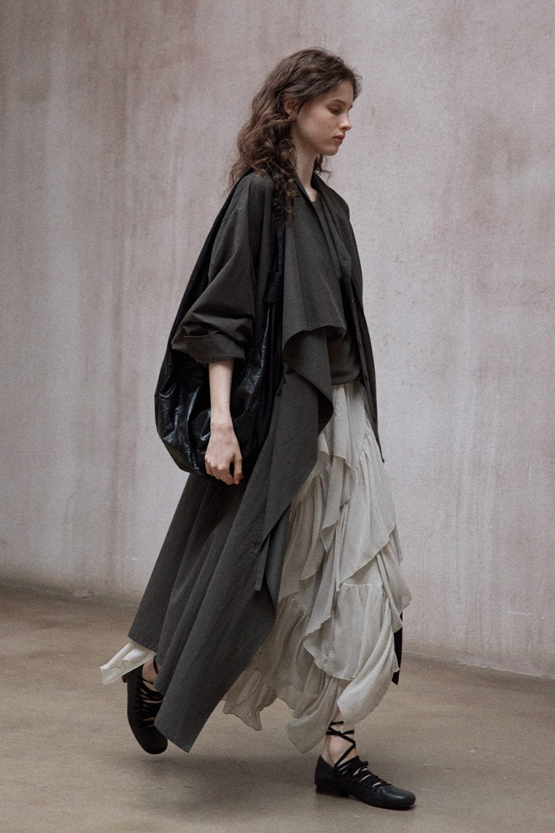Laminated Ruffled Asymmetrical Skirt