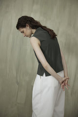 French Stand Collar Sleeveless Blouse