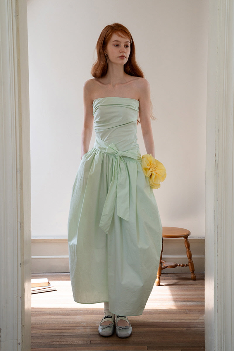 Green Irregular Tie Bow Bandeau Dress