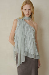 Asymmetrical Ruffle Slanted-Shoulder Top