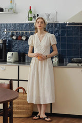 Gentle V-Neck Embroidered Long Dress
