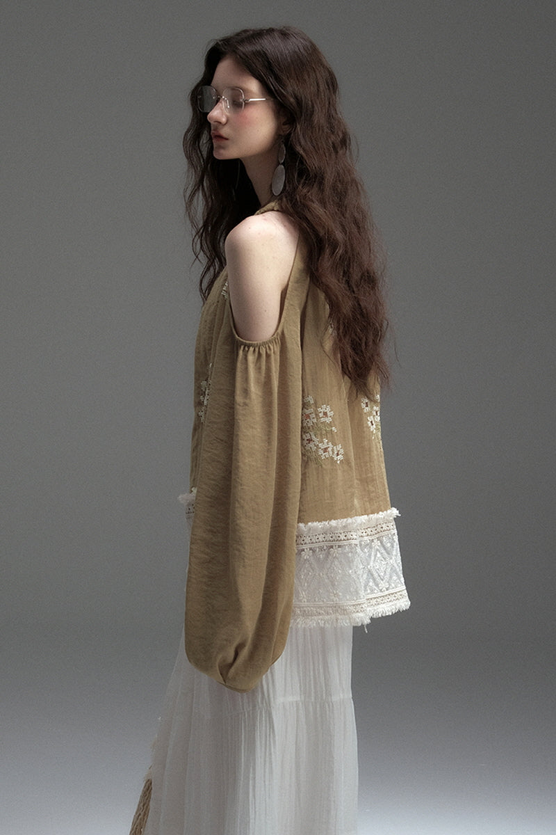 Embroidered Off-Shoulder Shirt Top